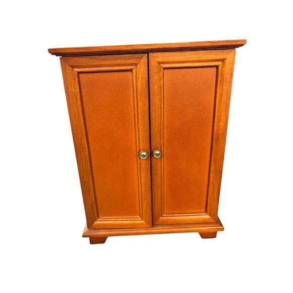 Vintage Wood Jewelry Box  2-Door Mirror 5 Drawers Armoire Lined - Picture 2 of 8